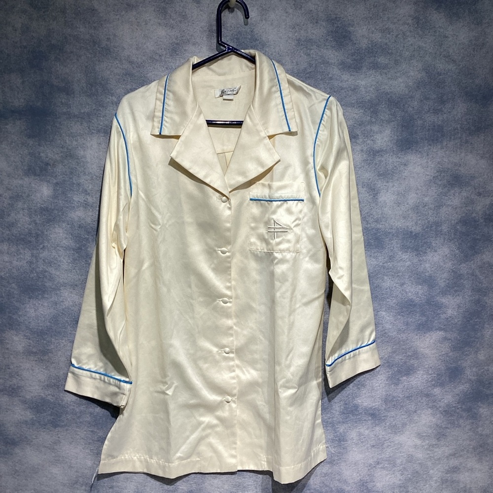 Fernando Sanchez Satin Pajama Gown small Ivory for Kassatly of Palm Beach